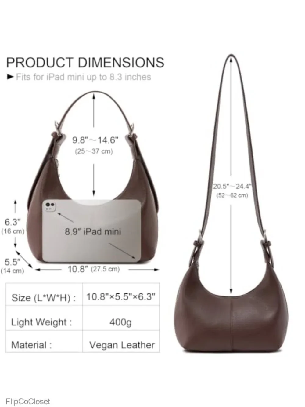 Hobo Shoulder Bag Faux Leather Crescent Crossbody Purse 2 Straps Women